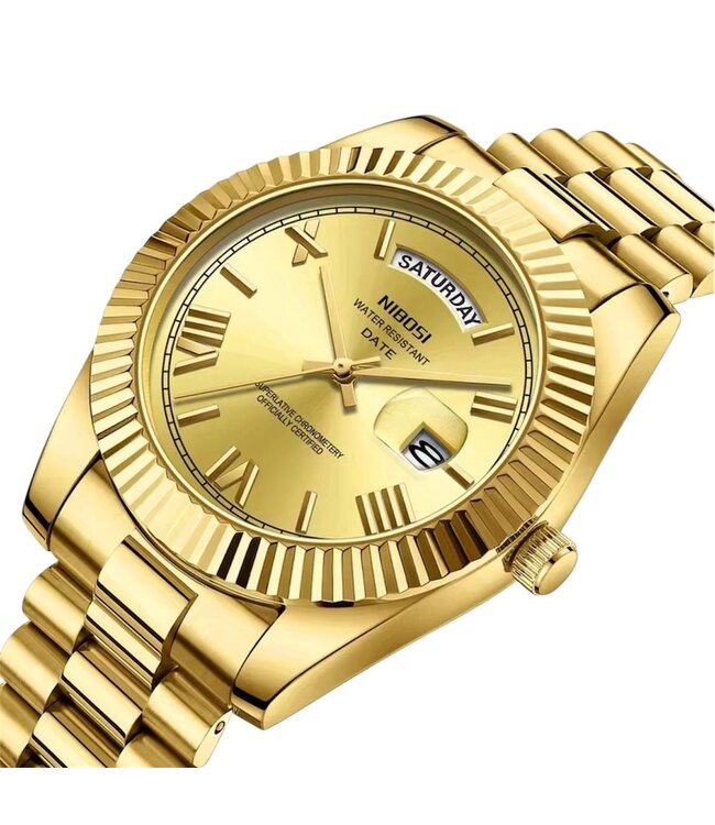 Nibosi Herenhorloge Goud - Gratis Armband bij elke bestelling (twv €29,95)