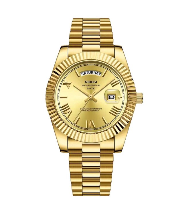 Nibosi Herenhorloge Goud - Gratis Armband bij elke bestelling (twv €29,95)
