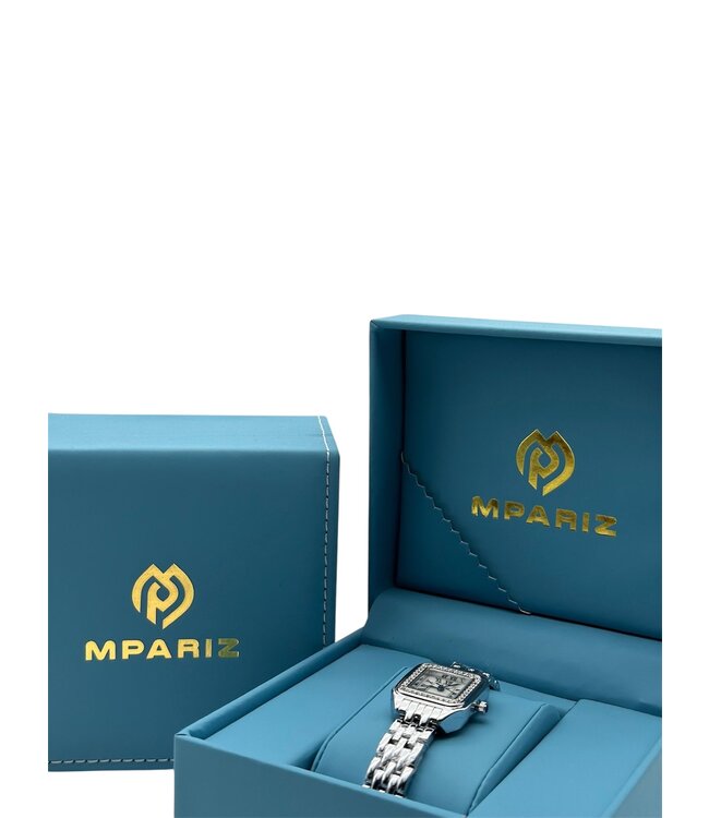 Mpariz Luxe Dameshorloge Zilver Wit met Diamonds