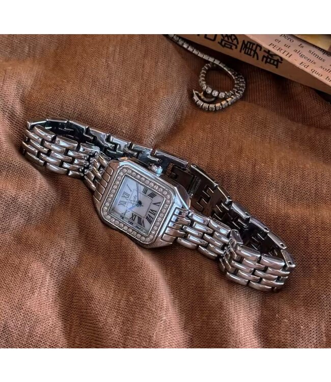 Mpariz Luxe Dameshorloge Zilver Wit met Diamonds