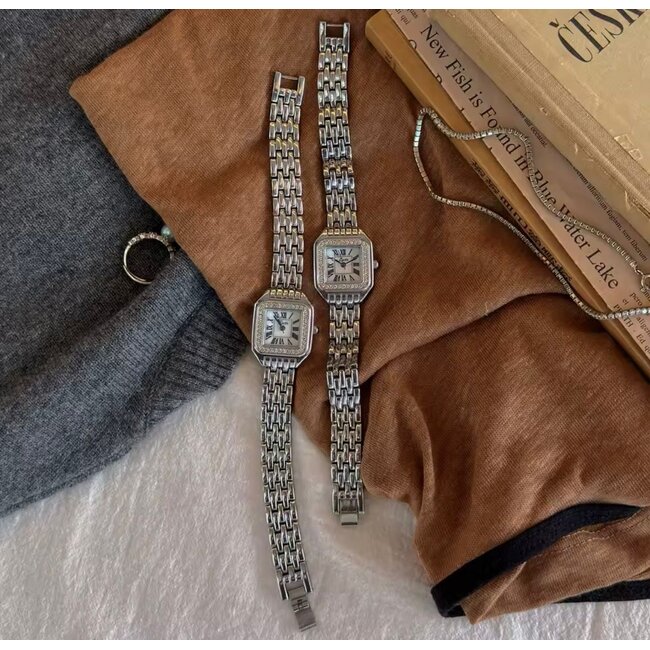 Mpariz Luxe Dameshorloge Zilver Wit met Diamonds