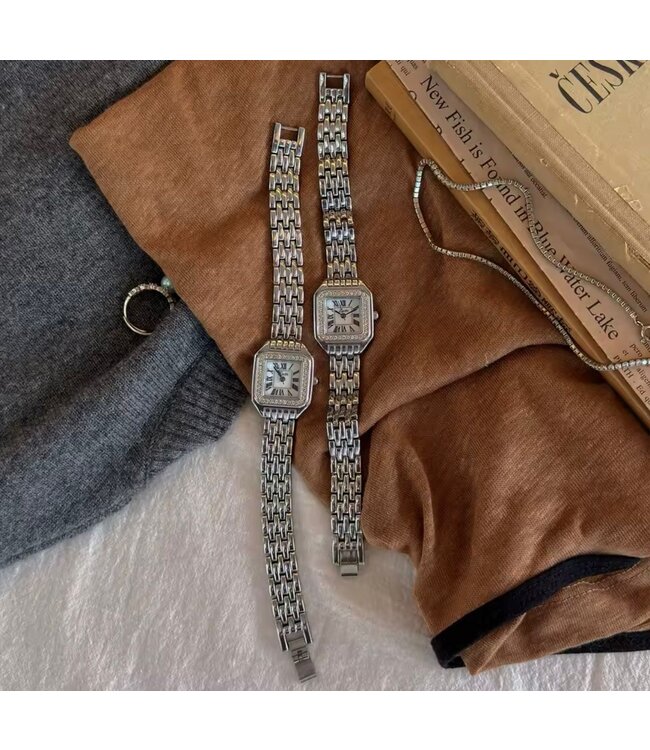 Mpariz Luxe Dameshorloge Zilver Wit met Diamonds