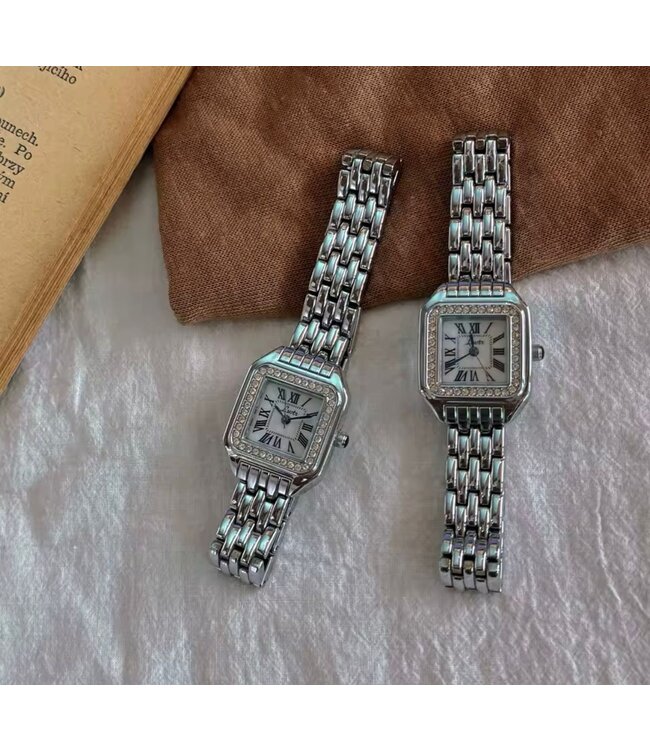 Mpariz Luxe Dameshorloge Zilver Wit met Diamonds