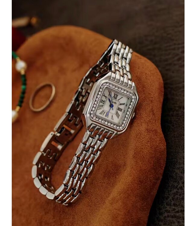 Mpariz Luxe Dameshorloge Zilver Wit met Diamonds