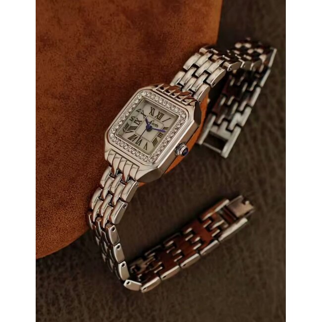 Mpariz Luxe Dameshorloge Zilver Wit met Diamonds