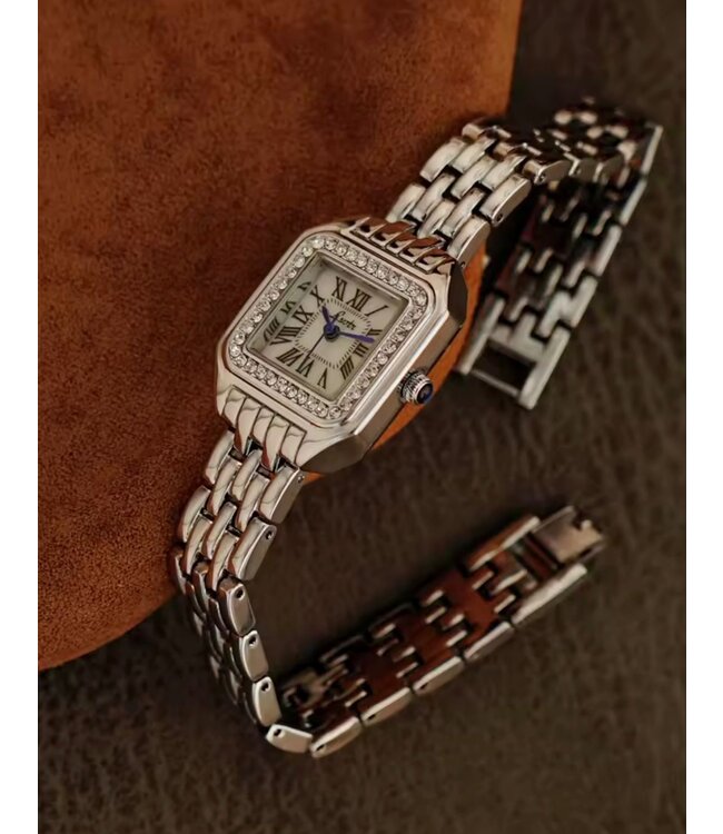 Mpariz Luxe Dameshorloge Zilver Wit met Diamonds