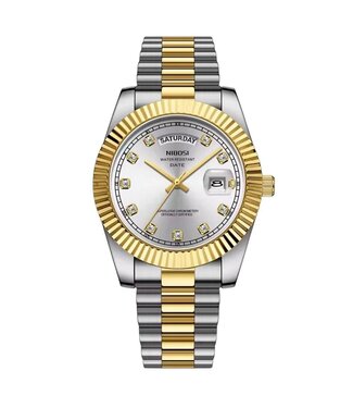 Nibosi Luxe Herenhorloge Zilver Goud Parelmoer Wit