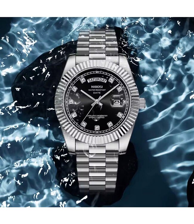 Nibosi Herenhorloge Zilver Goud & Parelmoer Wit