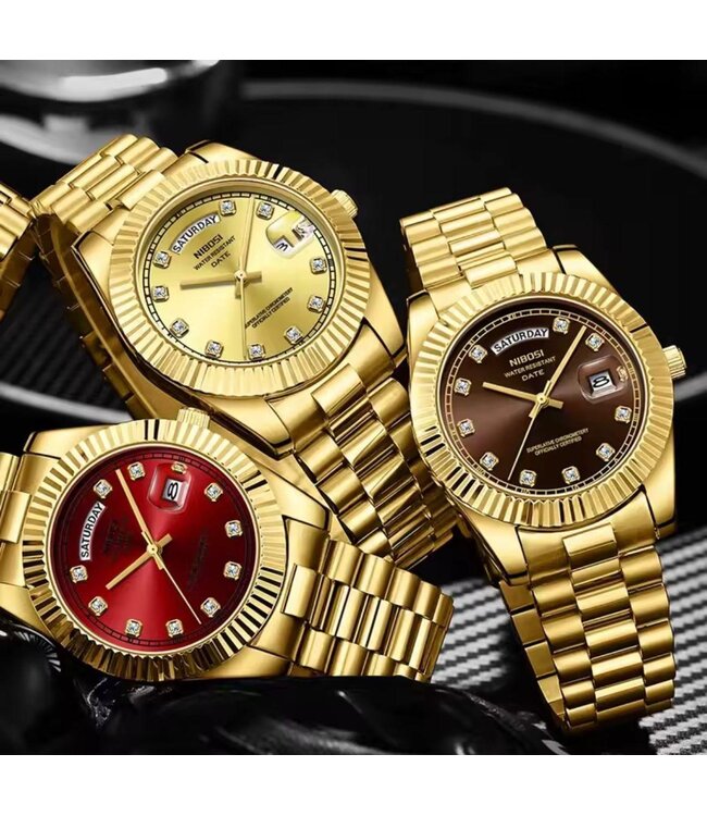 Nibosi Herenhorloge Zilver Goud & Parelmoer Wit