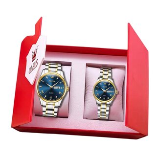 Olevs Luxe Horlogeset Zilver Goud Blauw