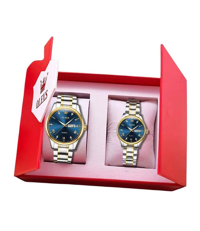Olevs Luxe Horlogeset Zilver Goud Blauw