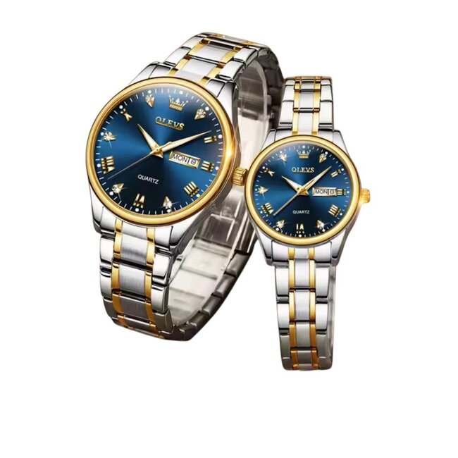 Olevs Luxe Horlogeset Zilver Goud Blauw