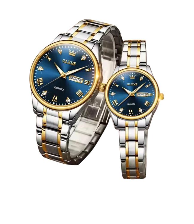 Olevs Luxe Horlogeset Zilver Goud Blauw