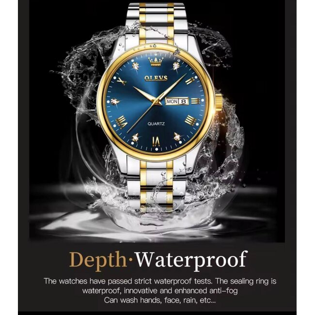 Olevs Luxe Horlogeset Zilver Goud Blauw