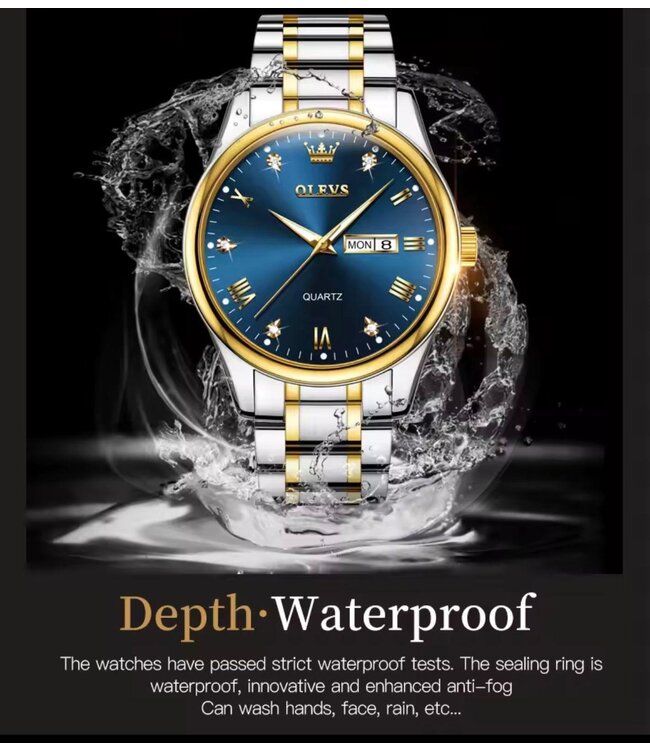 Olevs Luxe Horlogeset Zilver Goud Blauw