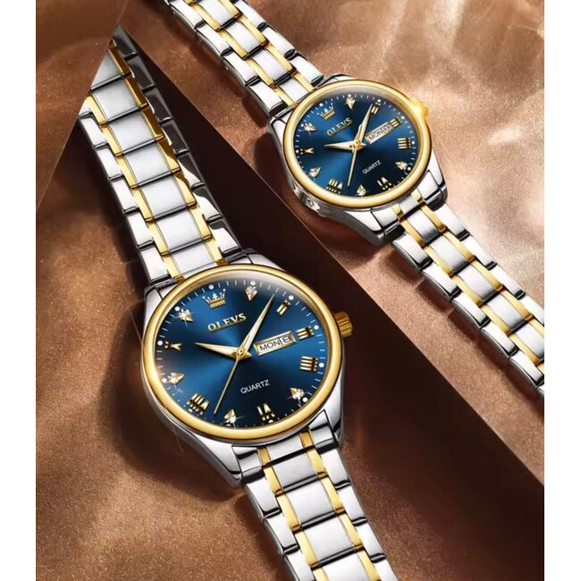 Olevs Luxe Horlogeset Zilver Goud Blauw