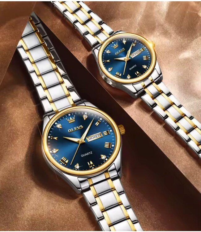 Olevs Luxe Horlogeset Zilver Goud Blauw