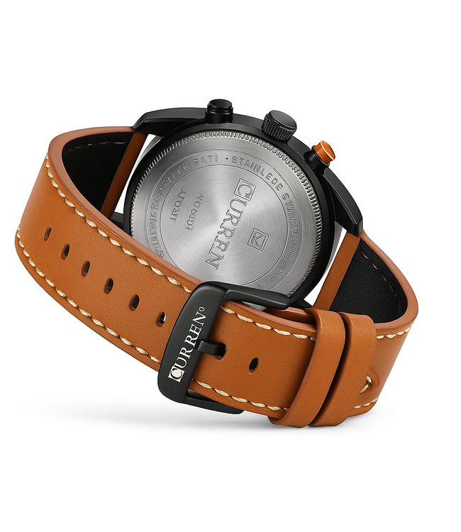 Curren  Herenhorloge Leren band (Zilver/Rosé)