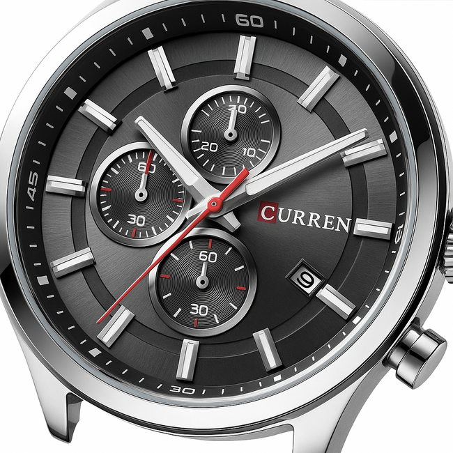 Curren  Herenhorloge Leren band (Zilver/Rosé)