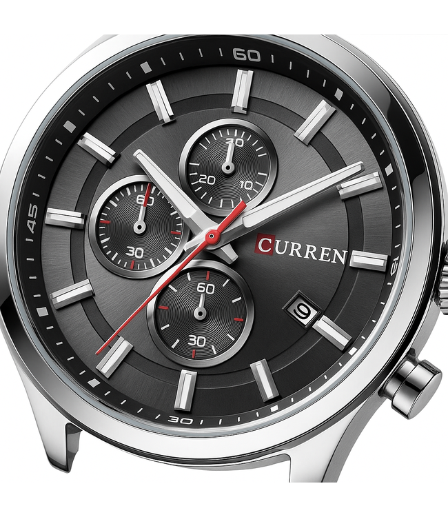 Curren  Herenhorloge Leren band (Zilver/Rosé)