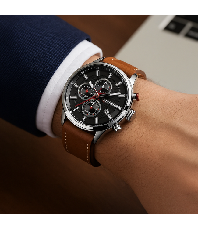 Curren  Herenhorloge Leren band (Zilver/Rosé)