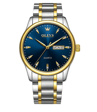 Olevs Luxe Herenhorloge Zilver Goud Blauw Edition