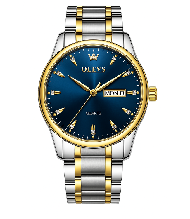 Olevs Herenhorloge Zilver Goud & Blauw Edition