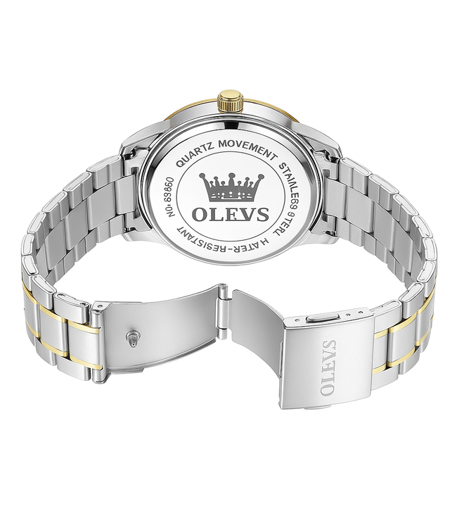 Olevs Herenhorloge Zilver Goud & Blauw Edition