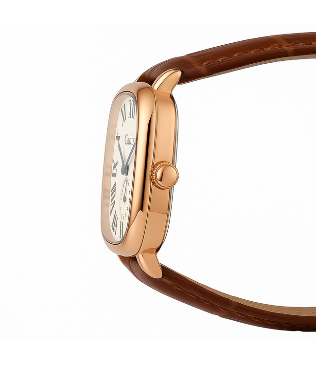 Geduo Herenhorloge Rosé Goud met Leren Band