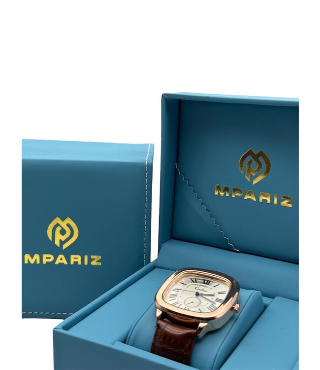 Geduo Herenhorloge Rosé Goud met Leren Band