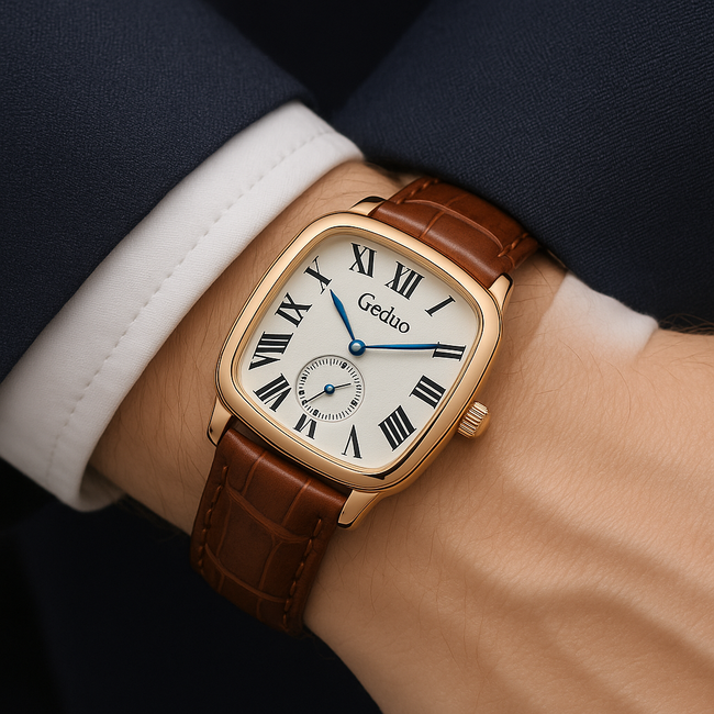 Geduo Herenhorloge Rosé Goud met Leren Band