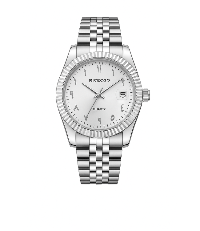 Ricecgo Luxe Herenhorloge Zilver Parelmoer Wit   - Gratis Armband bij elke bestelling (twv €29,95)