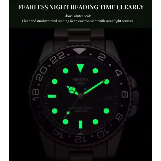 Nibosi Horizon – herenhorloge met stalen band en sportief design