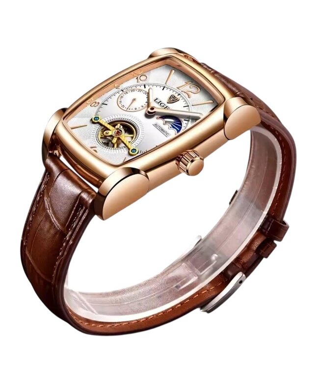 Lige Herenhorloge - Rosé Goud & Wit - Automaat