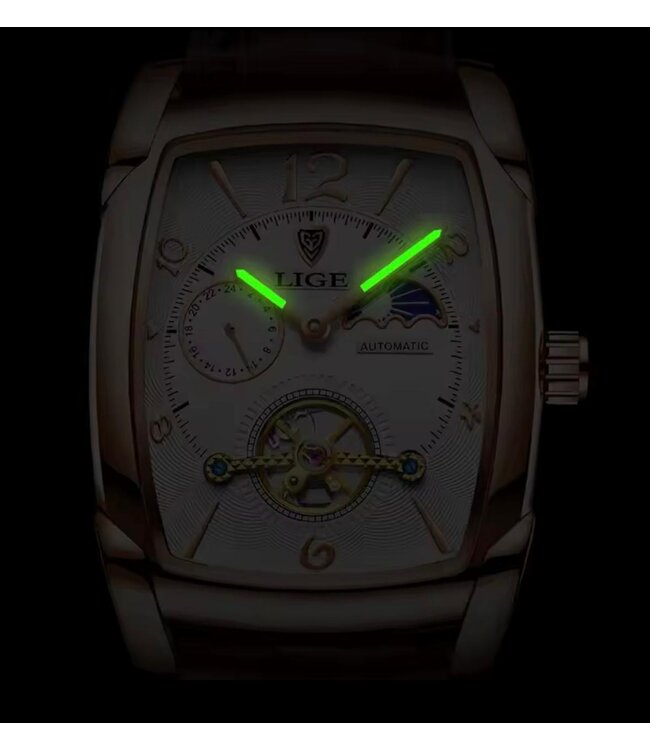 Lige Herenhorloge - Rosé Goud & Wit - Automaat