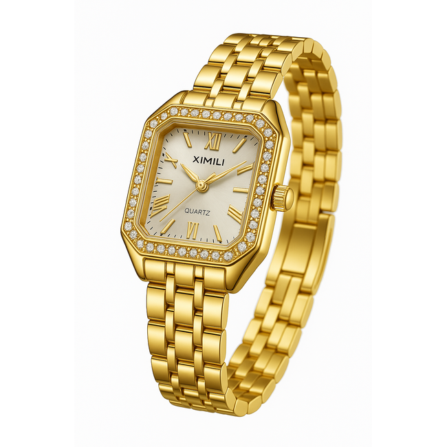 Ximili Dameshorloge Goud (Parelmoer Wit/Groen) - Diamonds