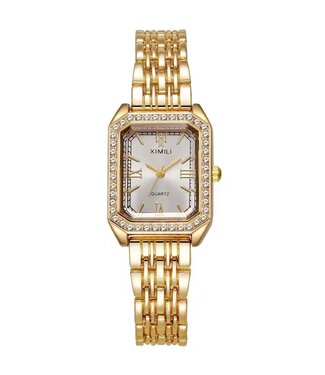 Ximili Dameshorloge Goud (Parelmoer Wit/Groen) - Diamonds