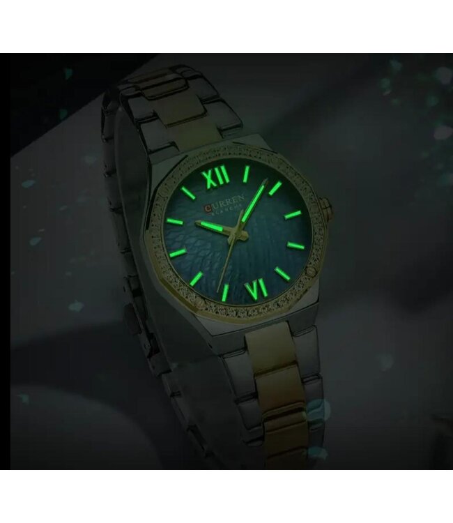 Curren Luxe Dameshorloge Zilver Goud Blauw