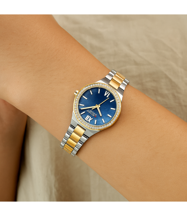 Curren Luxe Dameshorloge Zilver Goud Blauw