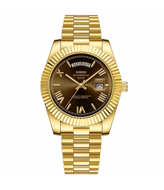Nibosi Herenhorloge Goud & Chocolate Dial