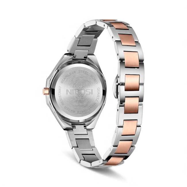 Nibosi Dameshorloge Zilver Rosé &  Parelmoer Wit