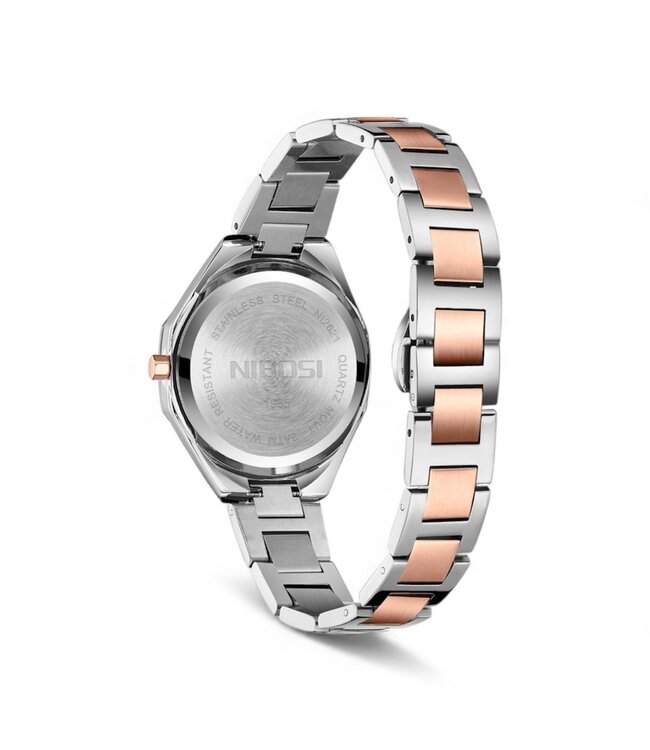 Nibosi Dameshorloge Zilver Rosé &  Parelmoer Wit