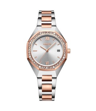 Nibosi Dameshorloge Zilver Rosé & Parelmoer Wit