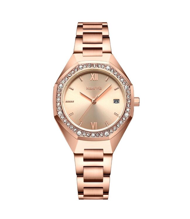 Nibosi Dameshorloge Zilver Rosé &  Parelmoer Wit