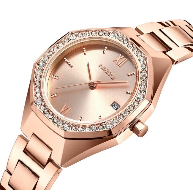 Nibosi Dameshorloge Zilver Rosé &  Parelmoer Wit