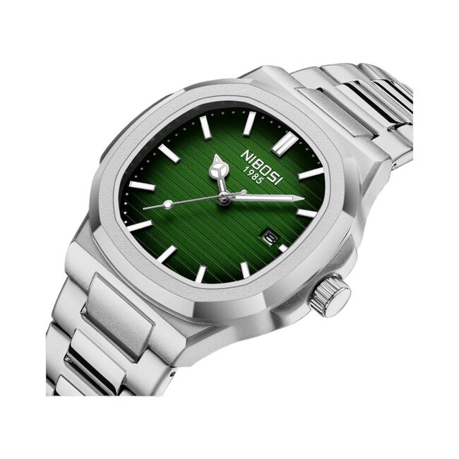 Nibosi Herenhorloge Zilver Groen & Wit