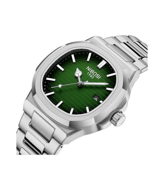 Nibosi Herenhorloge Zilver Groen & Wit