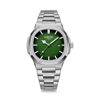 Nibosi Herenhorloge Zilver Groen & Wit