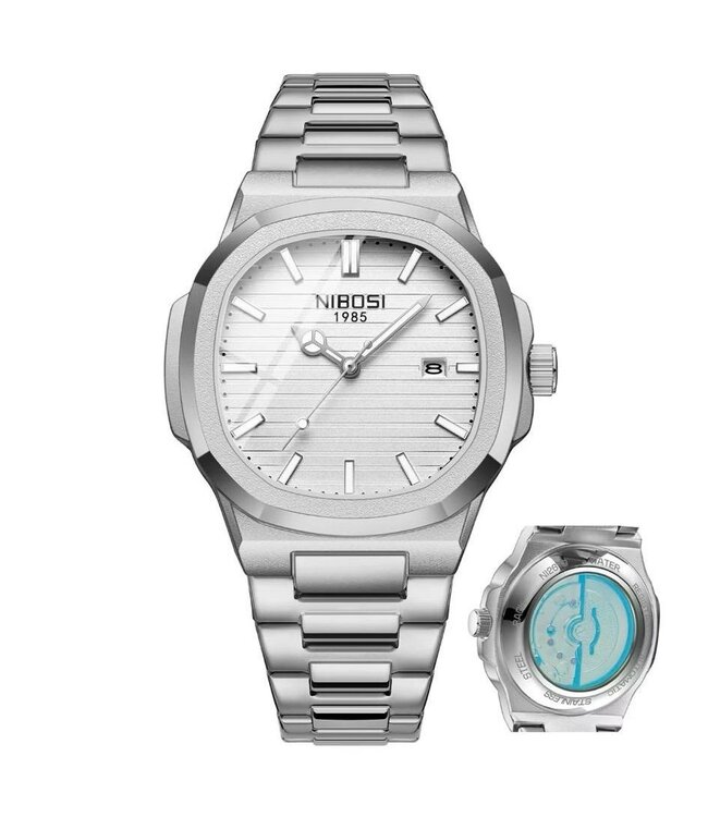 Nibosi Herenhorloge Zilver Groen & Wit