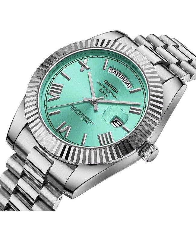 Nibosi Herenhorloge Zilver & Mint Daimond